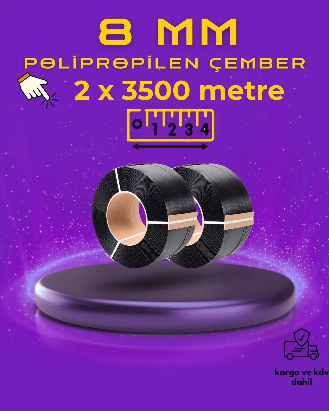 8 mm Siyah PP Makine Çemberi (3500 Metre) - 2'li Ekonomik Paket